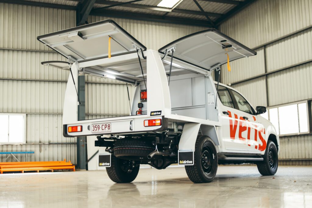 Veris fleet service body with all doors open