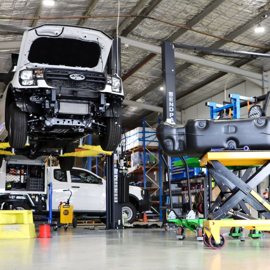 Ford Ranger on workshop hoist