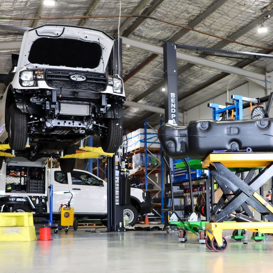 Ford Ranger on workshop hoist